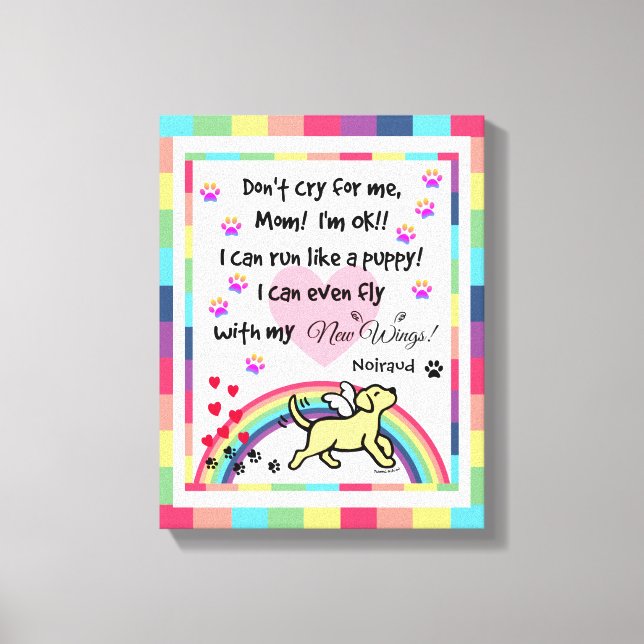 Gult Labrador Trotting Rainbow Bridge art Canvastryck (Framsida)