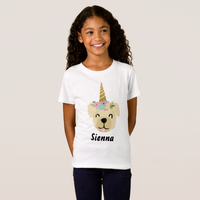 Gult Labrador Unicorn Little Girl Födelsedagsfest T Shirt (Hel framsida)