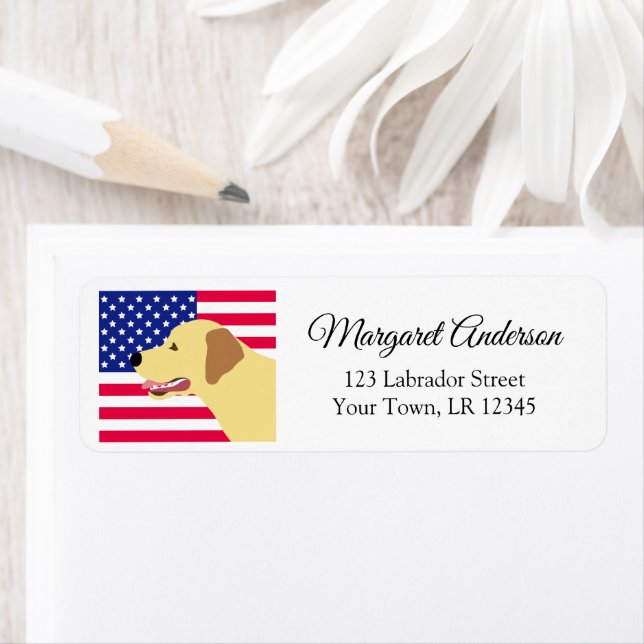 Gult Labrador US Flagga Returadress Returadress Etikett (Insitu)