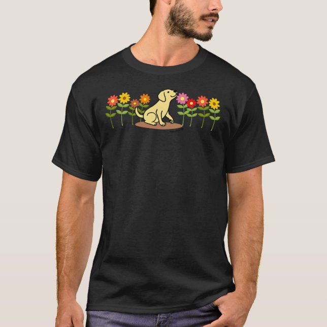 Gult Labrador, valp och blommor T Shirt (Framsida)