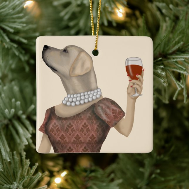 Gult Labrador Vin Snob Julgransprydnad Keramik (Träd)