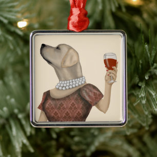 Gult Labrador Vin Snob Julgransprydnad Metall