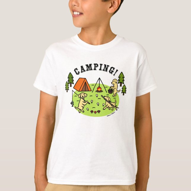 Gult Labradors Camping Tshirt Tee Shirt (Framsida)