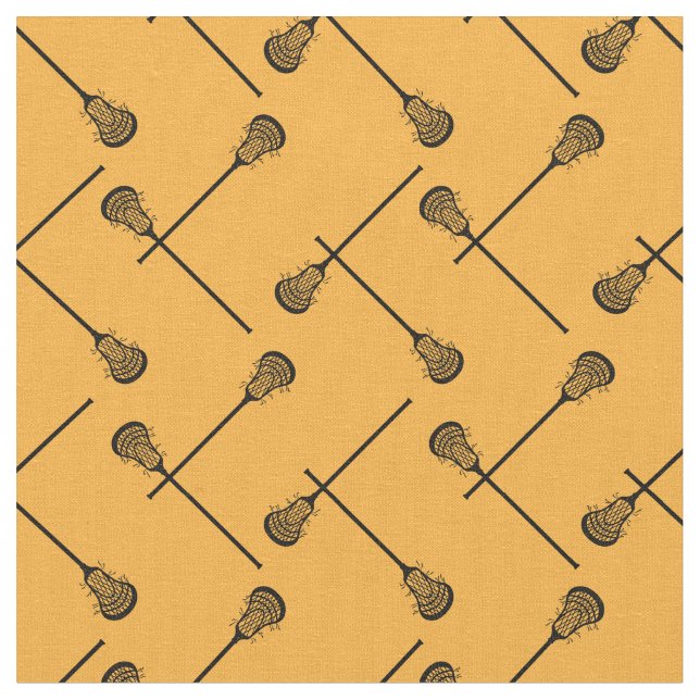 Gult Lacrosse Black Sticks Patterned Tyg (Närbild)