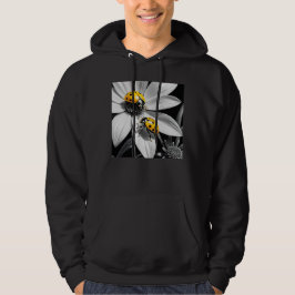 Gult Ladybugs Beetle on Black White Flower Hoodie