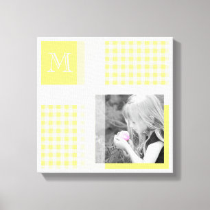 Gult Lägg till ditt fotogingham Modern Monogram Canvastryck