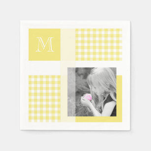 Gult Lägg till ditt fotogingham Modern Monogram Pappersservett