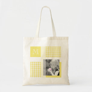 Gult Lägg till ditt fotogingham Modern Monogram Tygkasse
