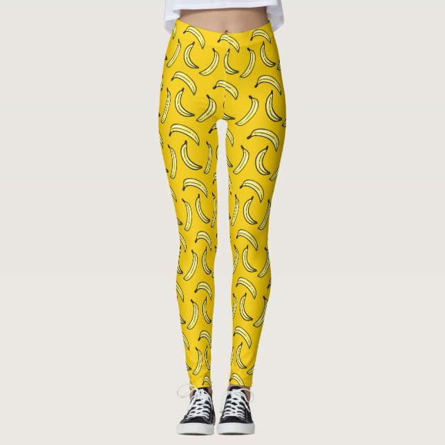 Gult lägga benen på ryggen för bananmönster leggings (Framsida)
