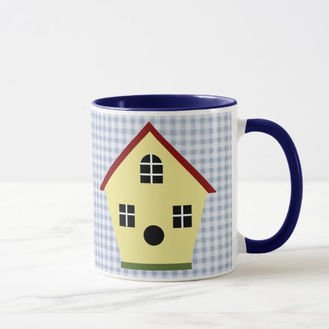 Gult Land Birdhouse Blue Play Coffee Mugg (Höger)
