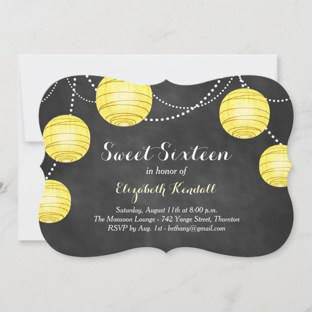 Gult Lanternor vid Sweet sixteen av kalk Inbjudningar (Framsida)