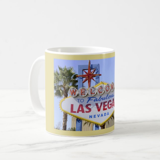 Gult Las Vegas Nevada Välkomstskylt Kaffemugg (Framsida vänster)