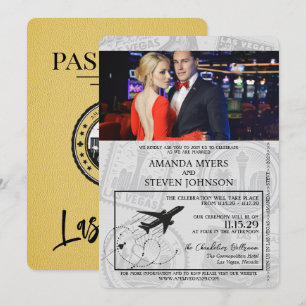 Gult Las Vegas Passport Bröllop Inbjudningar