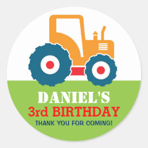 Gult Lastbil Tecknad Barns födelsedag Party Sticke Runt Klistermärke