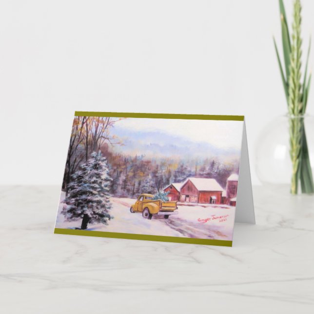 Gult Lastbil: Tomt gratulationskort för jul Inbjudan (Framsida)