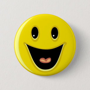 Gult Laughing Smile Ansikte Knapp