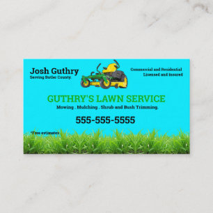 Gult Lawncare Zero Turn mower Affärskort Visitkort