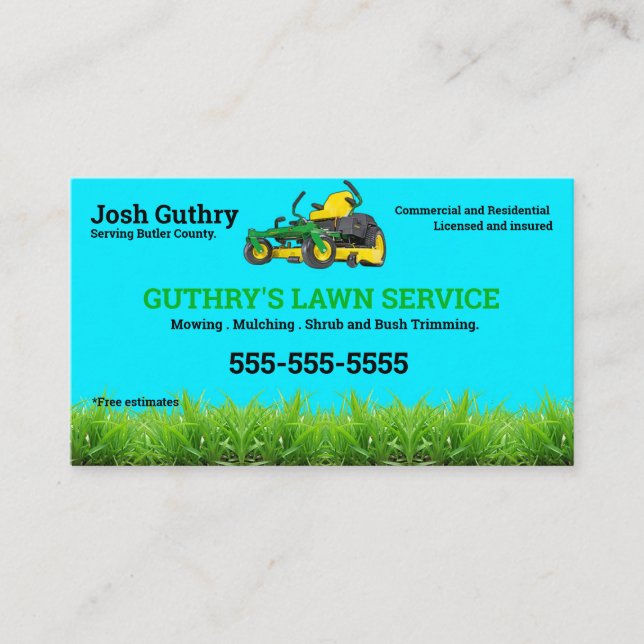 Gult Lawncare Zero Turn mower Affärskort Visitkort (Framsida)