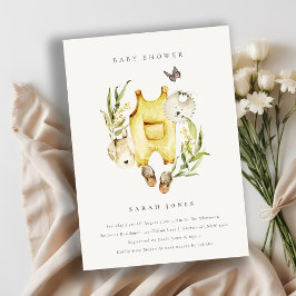 Gult Leafy Foliage Clothes Baby Shower Inbjudan