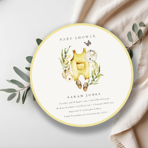 Gult Leafy Foliage Clothes Baby Shower Inbjudan