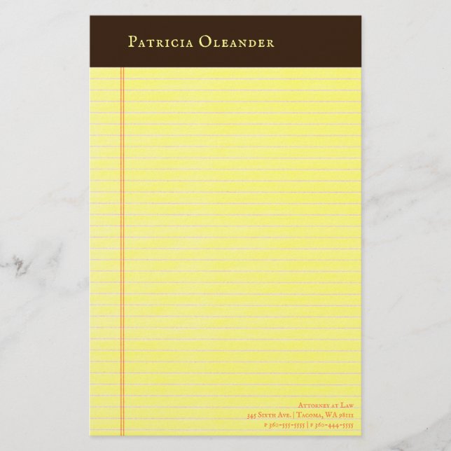 Gult Legal Pad Mörk Brown Binding Brevpapper (Framsida)