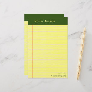 Gult Legal Pad Stil Grönt Top Stationery Brevpapper