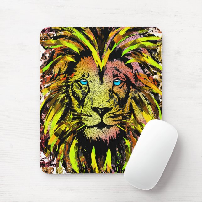 Gult Lejon huvud - musknapp - Lejon Mousepad Musmatta (Med mus)