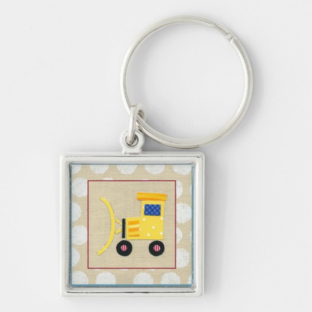 Gult Leksak Bulldozer Lastbil av Chariklia Zarris Fyrkantig Silverfärgad Nyckelring (Framsidan)