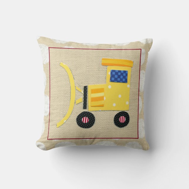 Gult Leksak Bulldozer Lastbil av Chariklia Zarris Kudde (Framsida)