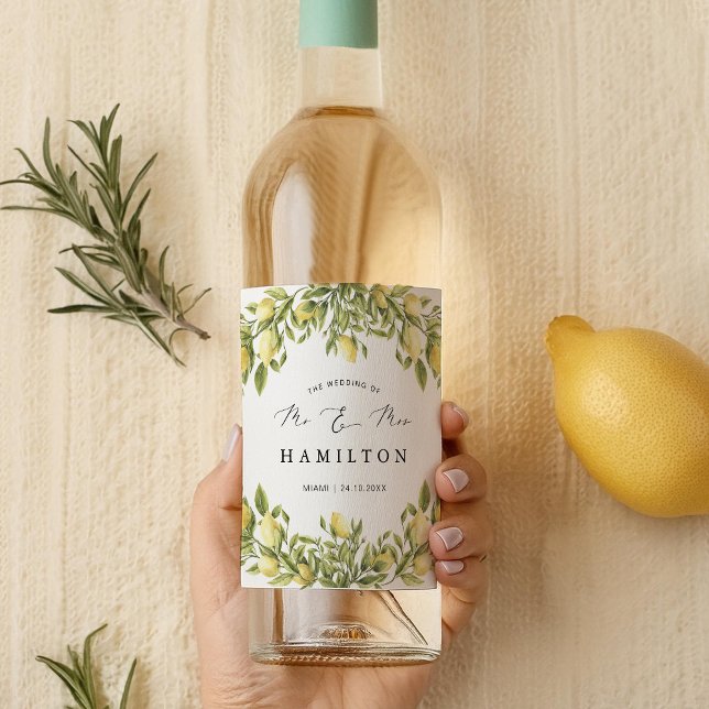 Gult Lemon amalfi kusten Medelhavet Bröllop Vinflaska Etikett (Skapare uppladdad)