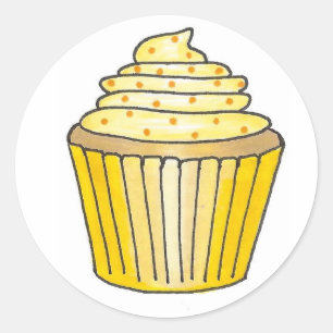 Gult Lemon Cake Cuptårta Frosting och Sprinkles Runt Klistermärke