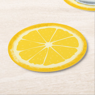 Gult Lemon Citrus Fruit Slice Artistic Underlägg Papper Rund