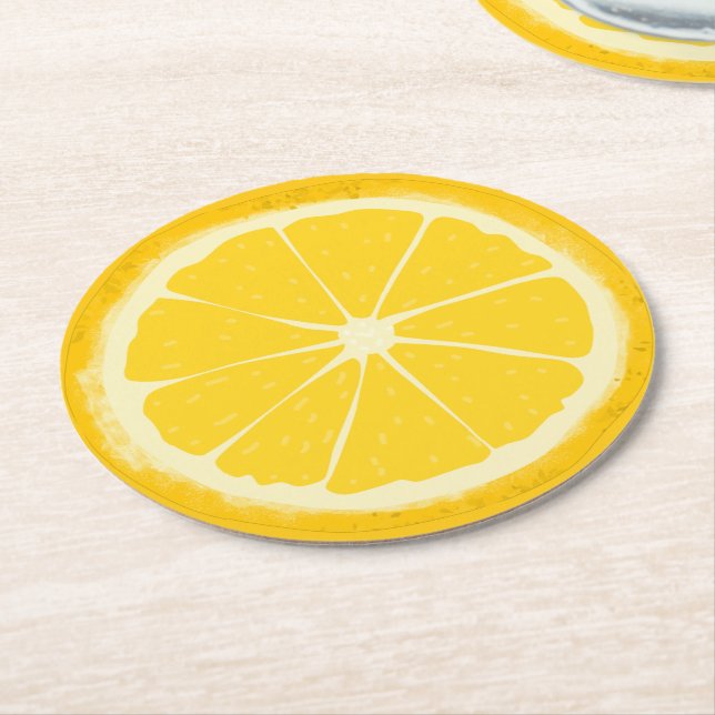 Gult Lemon Citrus Fruit Slice Artistic Underlägg Papper Rund (Vinklad)