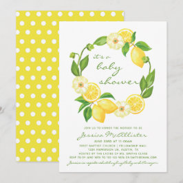 Gult Lemon Citrus Polkadot Unisex Baby Shower Inbjudningar