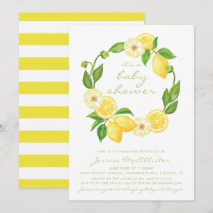 Gult Lemon Citrus Rand Unisex Baby Shower Inbjudningar