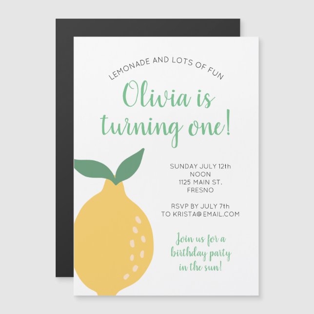 Gult Lemon första födelsedag, en födelsedag (Fram/baksida)