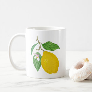 Gult Lemon med Grönt Löv och Vit blomma Kaffemugg