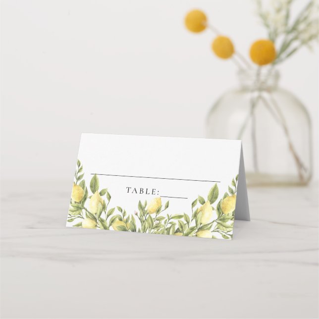 Gult Lemon Mediterranean Bröllop Place Cards Placeringskort (Framsida)