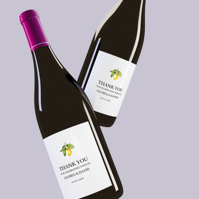 Gult Lemon Modern Bröllop Vinflaska Etikett (Skapare uppladdad)