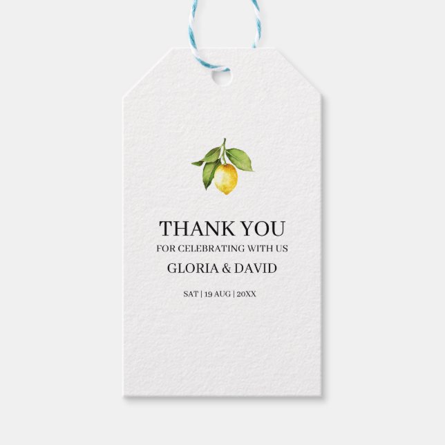 Gult Lemon Modern Wedding Favor eller Presentetikett (Framsidan)