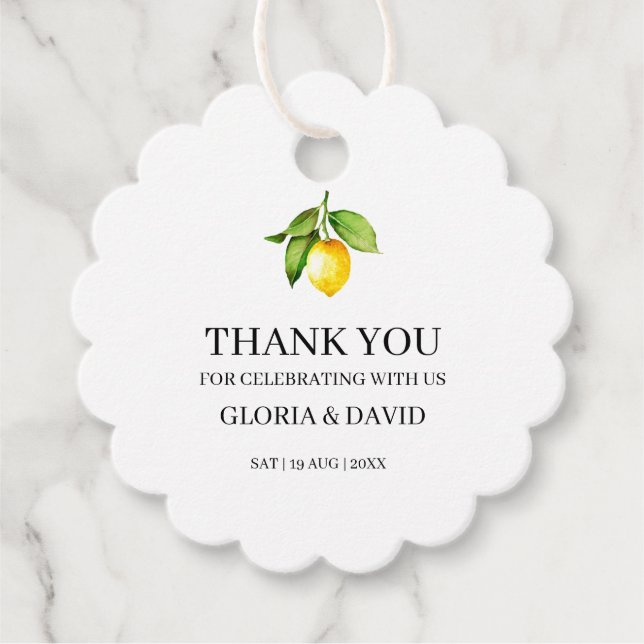 Gult Lemon Modern Wedding Favors-Märkre Gåvor Etiketter (Framsida)