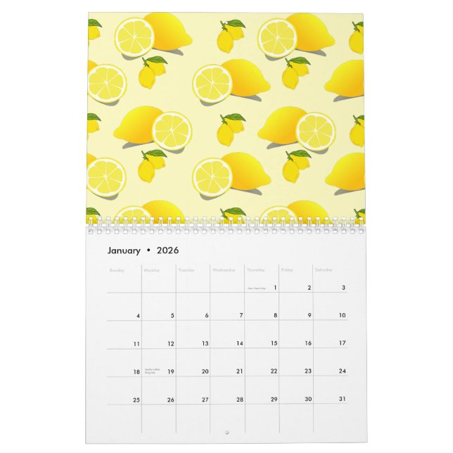Gult Lemon Mönster Kalender (Jan 2026)