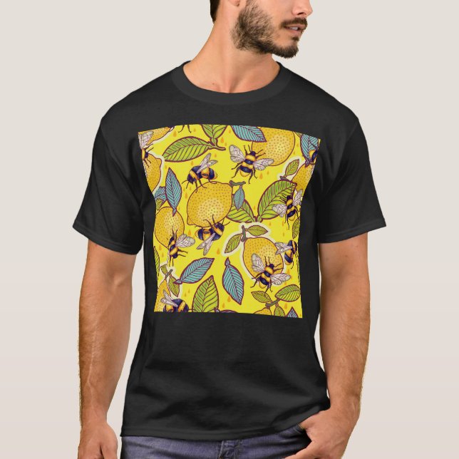 Gult Lemon och Bee Garden. T Shirt (Framsida)
