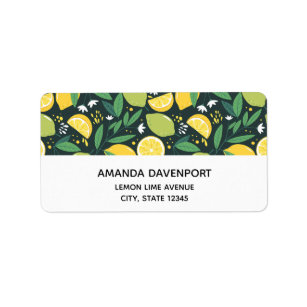 Gult Lemon och Grönt Lime Fruit Food Mönster Adressetikett