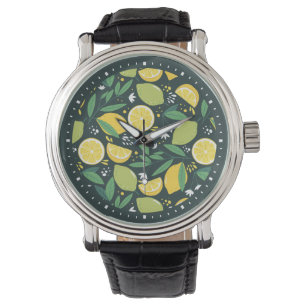 Gult Lemon och Grönt Lime Fruit Food Mönster Armbandsur