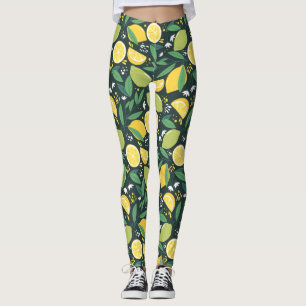 Gult Lemon och Grönt Lime Fruit Food Mönster Leggings