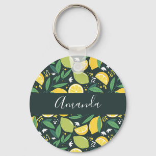 Gult Lemon och Grönt Lime Fruit Food Mönster Nycke Nyckelring