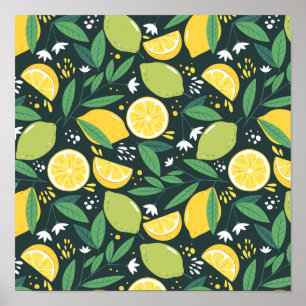 Gult Lemon och Grönt Lime Fruit Food Mönster Poster