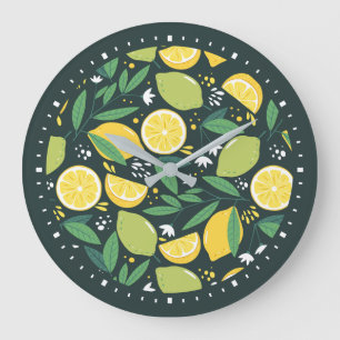 Gult Lemon och Grönt Lime Fruit Food Mönster Stor Klocka