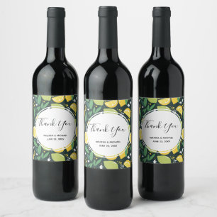Gult Lemon och Grönt Lime Fruit Food Mönster Vinflaska Etikett